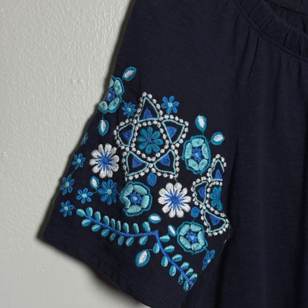 Talbots Womens‎ Blouse M Petite Blue Cotton Embroidered Floral Off Shoulder Boho - Picture 6 of 8